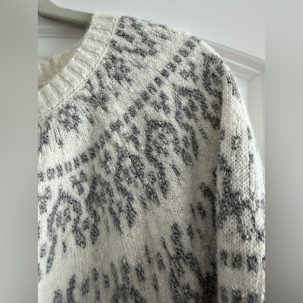 J. JILL fair isle winter white gray 1x sweater crew neck - Picture 5 of 9